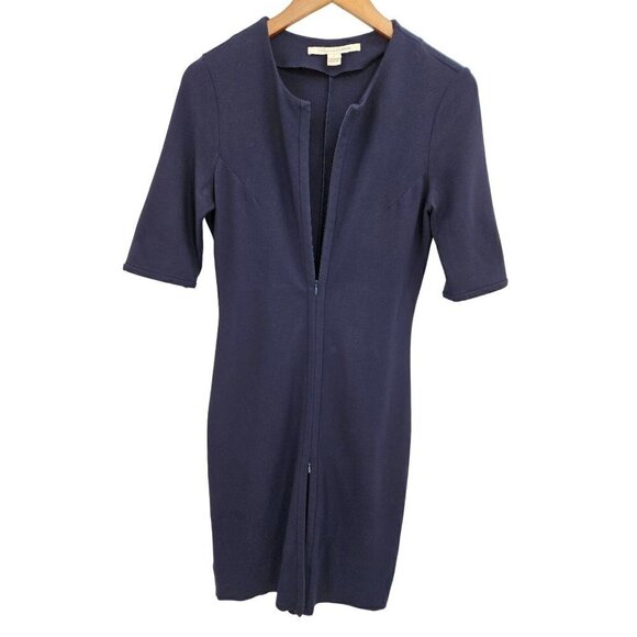 DVF Diane Von Furstenberg Career Midi Dress 6 Stretch Half Sleeve Blue Zippers - Picture 3 of 16